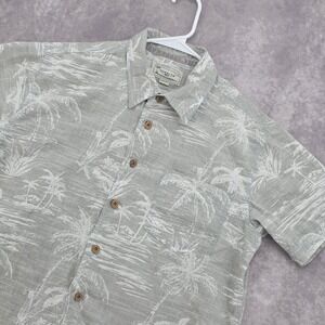 Honolua Surf Co Hawaiian Button Down Shirt Mens Small Sage Green Palm Tree Aloha